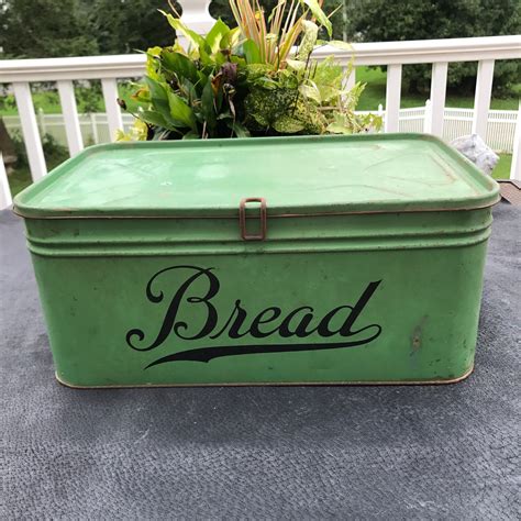 metal old green bread box|Vintage Green Metal Bread Box .